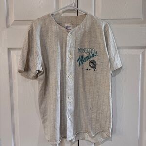 Vintage Garan Florida Marlins Pin Striped Jersey Style Button Down Shirt Size S